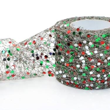 Imagem de Fita de malha brilhante de 10 metros de largura de organza metálica com glitter e lantejoulas decorativas com borda de arame tecido de tule para embrulho de presente para árvore de Natal (vermelho