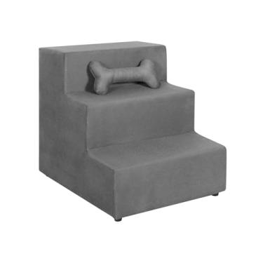 Imagem de Acesso Pet 3 Degraus para Cães e Gatos - Rampa de Subida para Cama e Sofá - Assento de Apoio em Espuma Macia (Cinza Escuro)