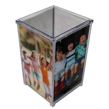 Imagem de Porta Lápis Quadrado em Acrílico Transparente - Kit com 10 Unidades - 