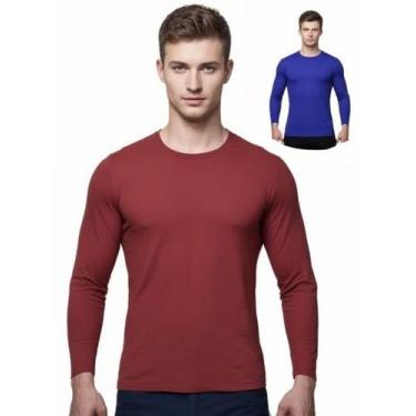 Imagem de Kit 2 Camisas Masculina Manga Longa Malha Fria - Genérico, Bordô, Azul