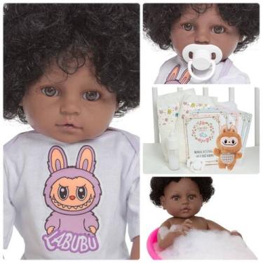 Imagem de Boneca Reborn Bebê Recém Nascida Negra Com Itens Labubu - Cegonha Rebo