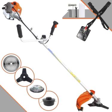 Imagem de Máquina de Cortar Grama Vulcan VR430P 43cc 1,7HP 10.000rpm Roçadeira Com Guidão Anti-Vibração Carretel + Faca 3 Pontas + Faca 40 Dentes Vídea + Escova