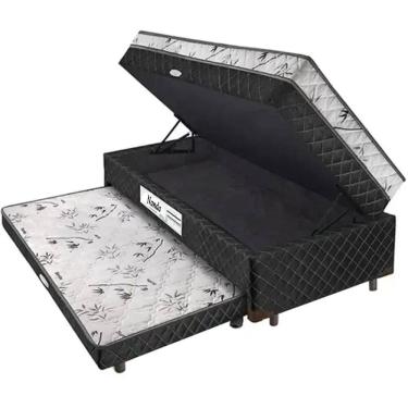 Imagem de Cama Box Nanda Solteiro com Baú e Auxiliar 62x188x88 Somopar Cor Branco com Preto