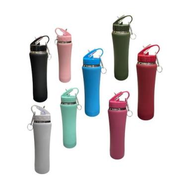 Imagem de (TT) Térmica Garrafa 600ml Inox Squeeze Emborrachada Bico Flip com Cha