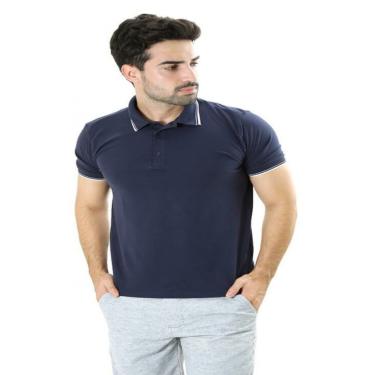 Imagem de Camiseta Masculina Gola Polo Azul Marinho Piquet Gold Com Elastano