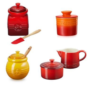Imagem de KIT LE CREUSET CONJUNTO CREME E AÇÚCAR VERMELHO + POTES DE GELÉIA VERMELHO, MEL AMARELO NÉCTAR, MANTEIGA