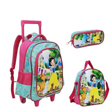 Imagem de Kit Mochila Com Rodinhas E Lancheira + Estojo Branca Animais