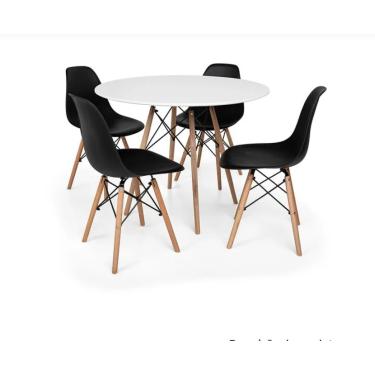 Imagem de Conjunto Kit 4 Cadeiras Eiffel Eames Preta + 1 Mesa Eames 80cm Branca Base Madeira Sala Cozinha