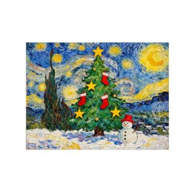 Imagem de Pinturas em tela Natal-Quadros Decoração de Parede-Árvore Natal Noite Estrelada-Inverno Paisagens Impressões para Sala de Estar 60x80cm Sem Moldura