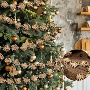 Imagem de Yalikop 2 peças guirlanda de palha de Natal estilo country nórdico guirlanda pendurada de tecido de trigo enfeites de árvore de Natal para casa de fazenda, decoração de festa, decoração feita à mão