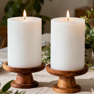 Imagem de Velas brancas de pilar de 10 x 15 cm, 2 pacotes, 300 horas de tempo de queima, velas brancas grandes sem cheiro para decoração de cornija, decoração de mesa de férias em casa, sem fumaça e sem pingos