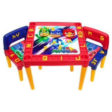 Imagem de Mesa Infantil Atividades Plástico Com 2 Cadeiras PJ Masks - Tritec