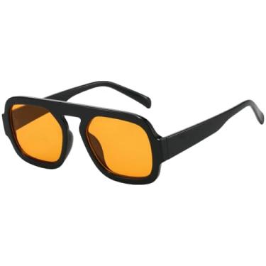 Imagem de Óculos de sol aviador quadrados modernos para mulheres e homens, design vintage, armação moderna, óculos de sol grandes, Preto, laranja