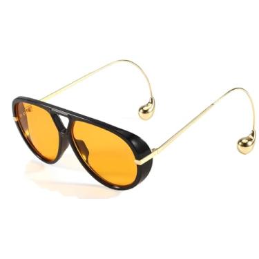 Imagem de Óculos de sol aviador vintage grandes para mulheres com brinco 2025 Designer óculos de sol femininos, Preto, laranja