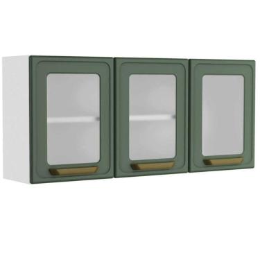 Imagem de Armário Aéreo P- Cozinha Bella C- 3 Portas C- Vidro 120cm Verde - Bertolini
