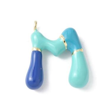 Imagem de Pingentes esmaltados com letra M, pingentes do alfabeto para pulseira personalizada, colar, joias, achados (azul)