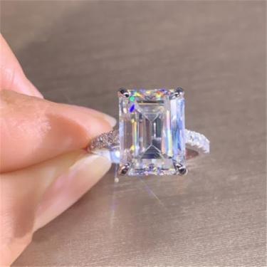 Imagem de Anéis de noivado de zircônia cúbica de corte quadrado elegantes banhados a ouro branco, alianças de compromisso, festas noturnas, presentes de Dia dos Namorados, alianças de eternidade para mulheres