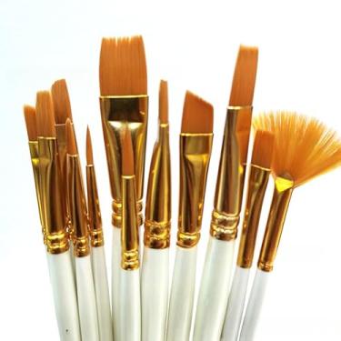 Imagem de Conjunto de pincéis de tinta, pacote com 12 pincéis de nylon para acrílico, óleo, aquarela, rocha, rosto corporal, arte de unhas, pintura artística, desenho adulto (branco)