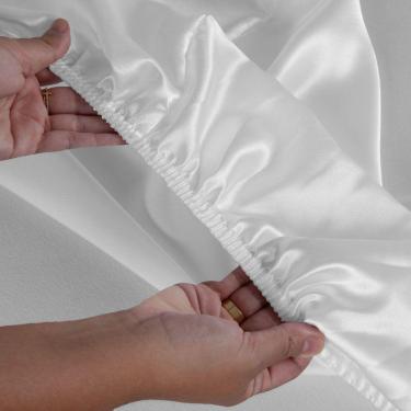 Imagem de Jogo De Lençol Arya Queen 4 Peças Cetim Charmousse Brilhante Macio - Branco