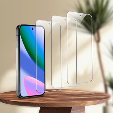 Imagem de Pacote com 3 películas de vidro temperado para Google Pixel 9/Pixel 10, dureza 9H, transparente, antiarranhões, sem bolhas