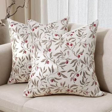 Imagem de makkey Conjunto de 2 capas de travesseiro de 45,7 x 45,7 cm (45,7 x 45.7 cm) com estampa floral neutra decorativa para sofá, poltrona, quarto, sala de estar