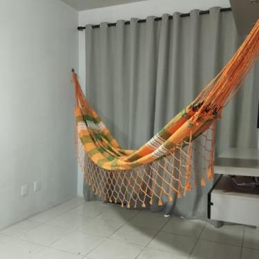 Imagem de Rede de Descanso Casal Pernambucana Artesanal 100% Algodão Reforçada com Renda em Macramê – Rede de Dormir Confortável para Varanda e Jardim(XADREZ LARANJA COM VERDE)