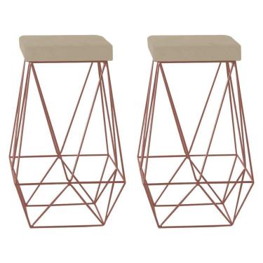Imagem de Kit 2 Banquetas Kathy Base Bronze Veludo Bege Gran Belo