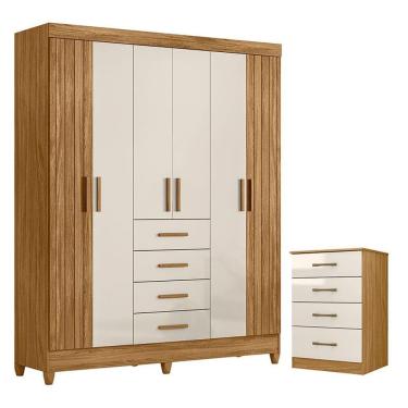 Imagem de Guarda Roupa Solteiro Aruba E Cômoda Ms913 Freijó Off White - Moval