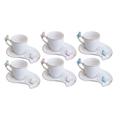 Imagem de Conjunto 06 Xícaras De Café De Porcelana Cute Birds Design Plate 90 Ml Wolff