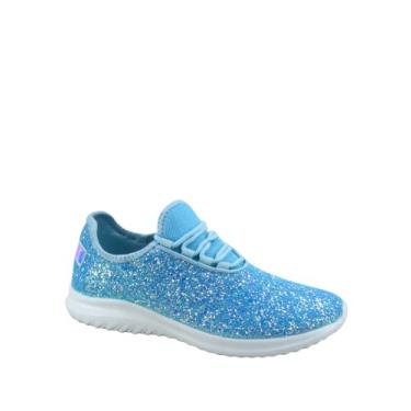 Imagem de toozon TZ Lotus-08 Tênis feminino confortável sem cadarço cor glitter caminhada corrida sem salto plano, Azul claro, 35