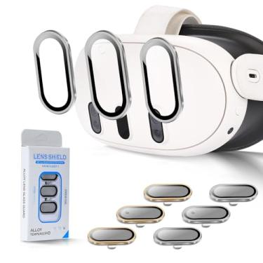 Imagem de veoyya Pacote com 2 protetores de lente de câmera para acessórios Oculus Meta Quest 3, moldura de liga, vidro temperado de dureza 9H, antiarranhões, alta definição, compatível com capas, prata +