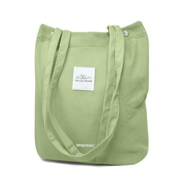 Imagem de Wrapables Bolsa de veludo cotelê Carry Joy, bolsa de ombro casual, Verde claro, One Size, Bolsa de veludo cotelê Carry Joy, bolsa de ombro casual