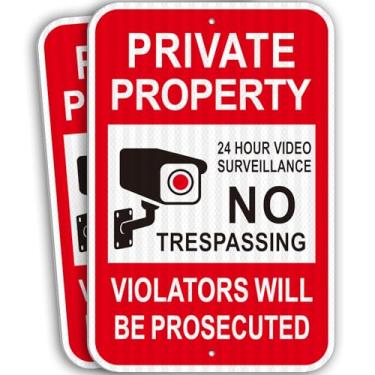 Imagem de i-CowFun (Pacote com 2) Placa de vigilância de vídeo de alumínio resistente de 45,7 cm x 30,5 cm para uso externo, placa de vigilância por vídeo de alumínio resistente, grande para manter fora de casa