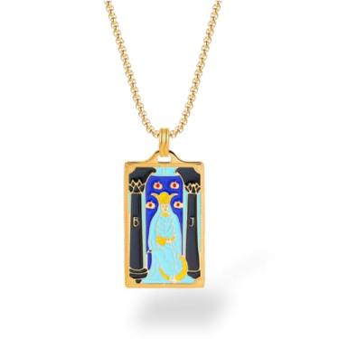 Imagem de Colar de Tarô com Esmalte Colorido – Pingente Arcanos Maiores Banhado a Ouro 18K, Joia Mística com Significado, Presente Espiritual para Mulheres, Acessório Esotérico (A Sacerdotisa)