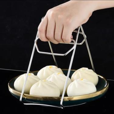 Imagem de Pegador de placa quente, suporte de tigela multiuso, pinças de cozinha, pegador de frigideiras a ar, com alça de aço inoxidável, para forno e torradeira de micro-ondas