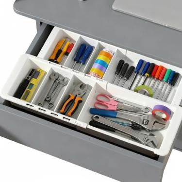Imagem de PercyEffie 2 organizadores de gaveta expansível com inserção, bandeja de armazenamento de gaveta ajustável, divisórias de mesa para organizar e armazenar gavetas de mesa, bandeja organizadora para