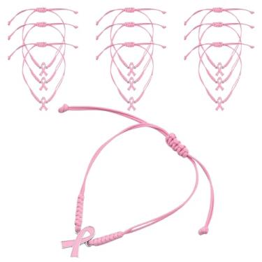 Imagem de Presentes para pacientes com câncer de mama – 10 pulseiras de conscientização de fita rosa com embalagem individual, pulseiras ajustáveis para esperança e unidade, eventos de caridade, arrecadação de