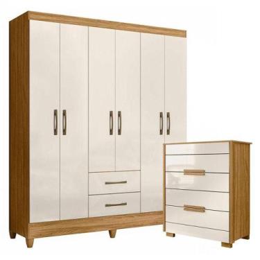 Imagem de Guarda Roupa Casal Panamá E Cômoda Dhara Freijó Off White- Moval - MOV