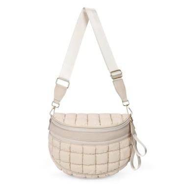 Imagem de Bolsas transversais acolchoadas para mulheres, puffer, pochete tipo pochete de nylon, Off-white