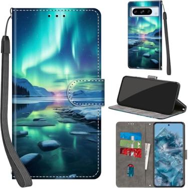Imagem de Capa carteira para Google Pixel 8 Pro, com [3 compartimentos para cartão], fecho magnético com suporte, couro PU, capa flip protetora à prova de choque de 6,7 polegadas 2023, Aurora