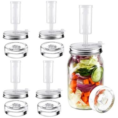 Imagem de Tessco for you Conjunto de 4 kits de fermentação, tampas de fermentação de boca larga com pesos para frascos de pedreiro, chucrute, comida probiótica (sem frascos)
