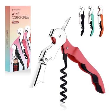Imagem de Abridor de garrafa de vinho com dobradiça dupla, saca-rolhas de veludo macio, saca-rolhas de garçom, cortador de alumínio e abridor de garrafas, pacote com 2 (2, rosa coral)
