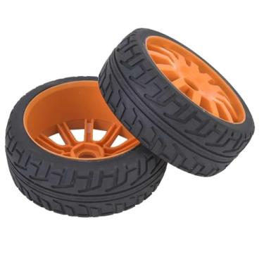 Imagem de equlup RC Car Tires Replacement, Rubber Wheel Rim Hub Tyres Spare Parts Accessories for 1/8 On Road Racing RC Car (Orange)