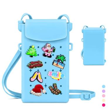Imagem de Rolling Art Bolsa tiracolo de silicone para celular feminina com fecho magnético, alça ajustável para iPhone, linda bolsa tiracolo para celular, pingentes faça você mesmo para viagens, praia, compras