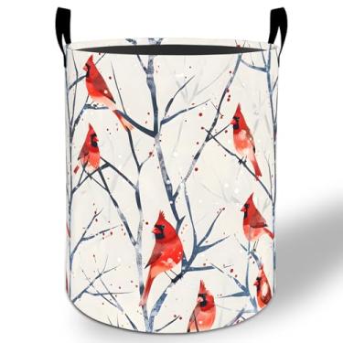 Imagem de Cesto de lavanderia Cardinal 50 cm x 40 cm, pássaros vermelhos dobrável à prova d'água, balde de armazenamento de roupas Oxford para quarto, banheiro, quarto de bebê, organizador de brinquedos