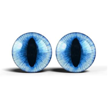 Imagem de Olhos realistas de artesanato de vidro de 2,5 cm, design de íris vertical de gato animal, conjunto de 2 peças, globos oculares de cabochão abobadados, arte, taxidermia e suprimentos para fabricação de