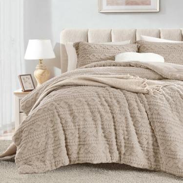 Imagem de Homelike Moment Conjunto de edredom fofo, tamanho queen, bege, quente, de lã, para o inverno, 3 peças