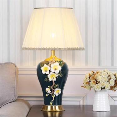 Imagem de Luminária de mesa contemporânea de luxo em cerâmica com LED, estilo retrô americano, perfeita para sala de estar, quarto, escritório, casa de campo ou hotel (Estilo 10)