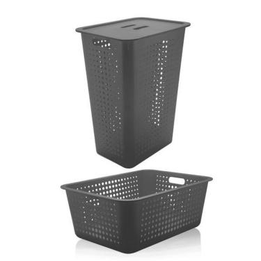 Imagem de Cesto Organizador Para Roupas Grande E Caixa De Plástico Ou Chumbo Lavanderia Kte 007