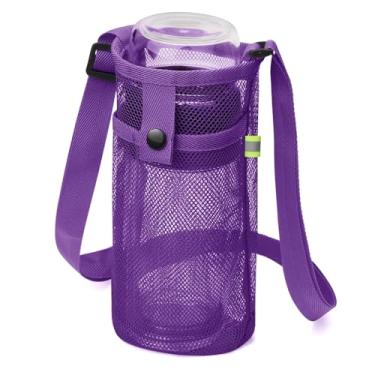 Imagem de Suporte de garrafa de água com alça de ombro ajustável bolsa de garrafa de água de malha para caminhadas, esportes e caminhadas, Roxa, Roxo